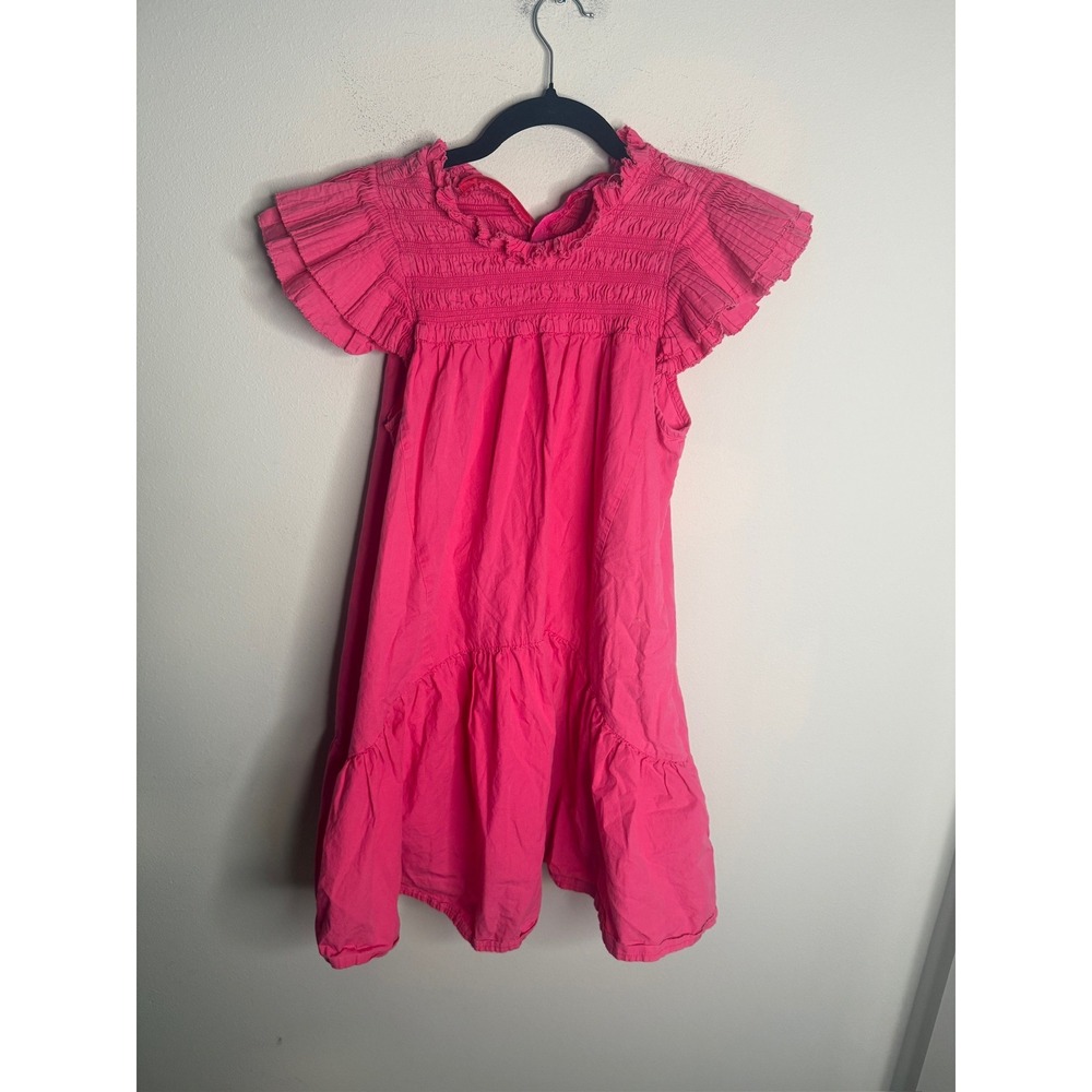 Love The Label Poppy Solid Pink Smocked Neck Flutter Sleeve Tiered Dress Medium